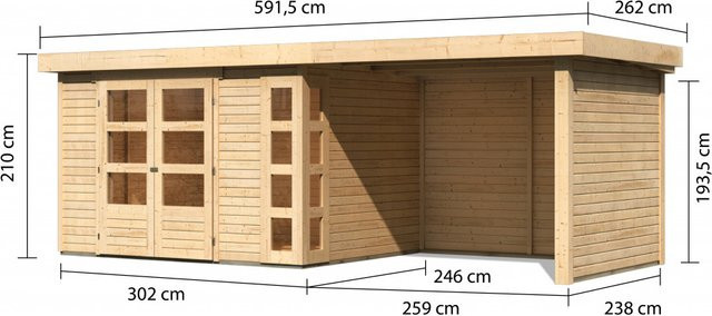 Gartenhaus KARIBU aus nordischer Fichte, naturbelassen, B/T/H: 302 x 246 x 210 cm - Bild 1