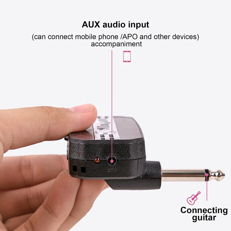 JOYO Mini Amp Tragbarer E-Bass-Kopfhörerverstärker mit 3,5-mm-Klinkenanschluss und Auxiliary Audio-Eingang in Schwarz, H x B x T: 2,6 x 8,9 x 7,7 cm - Bild 4