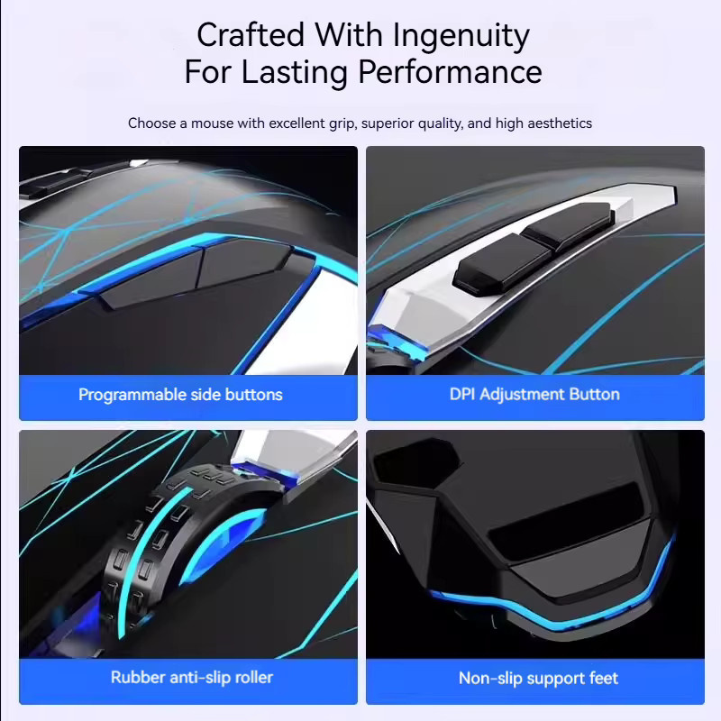 AULA S50 Gaming-Maus mit RGB-Hintergrundbeleuchtung, 6 programmierbare Tasten und 4 einstellbaren DPI, kabelgebunden, in Schwarz oder Weiß - Bild 2
