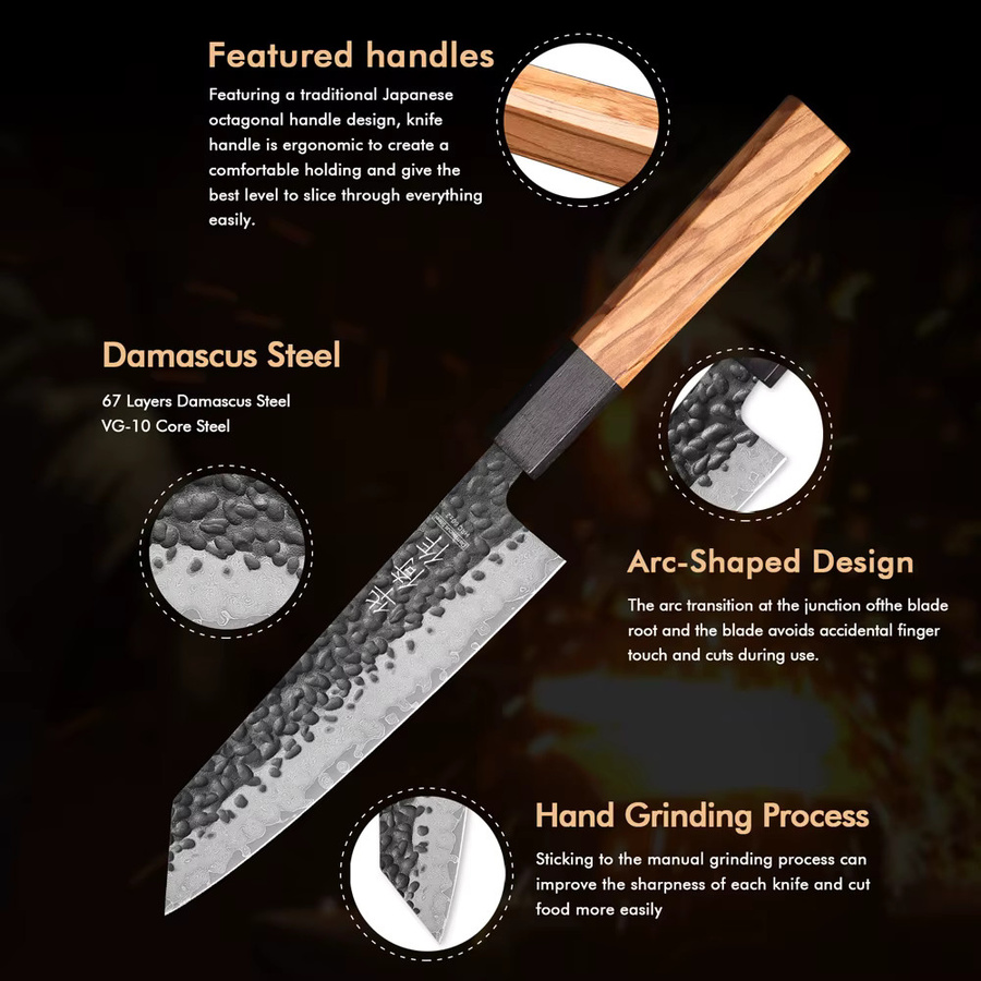 HUAYIGRAND Kiritsuke Bunka Messer aus 67-lagigem Damaszener Stahl, handgeschmiedetes japanisches Kochmesser mit Holzgriff, 15,24 cm - Bild 5