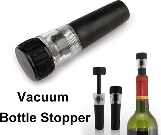 Vakuum-Verschluss für Wein und Champagner mit Luftpumpe und Flaschenstopper in Schwarz - Bild 1