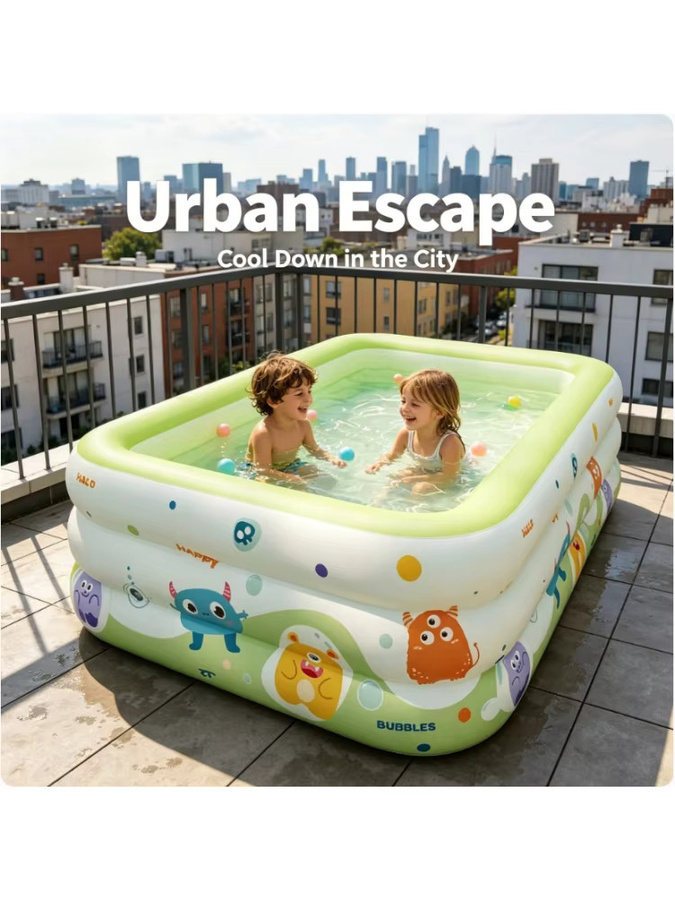 Aufblasbarer Kinder-Swimmingpool in Mehrfarbig, rechteckiges Design, Durchmesser: 150 cm - Bild 6