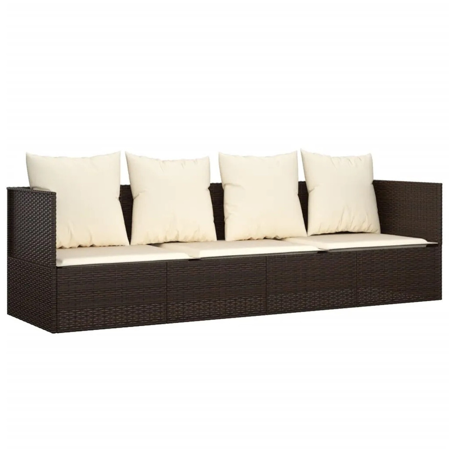 vidaXL Outdoor-Loungebett aus braunem Poly Rattan mit verstellbarer Kopfstütze und UV-beständigen Kissen - Bild 2