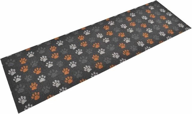 vidaXL Küchenteppich Pfoten Grau, Waschbar, Samt, B/T: 60 x 180 cm - Bild 1
