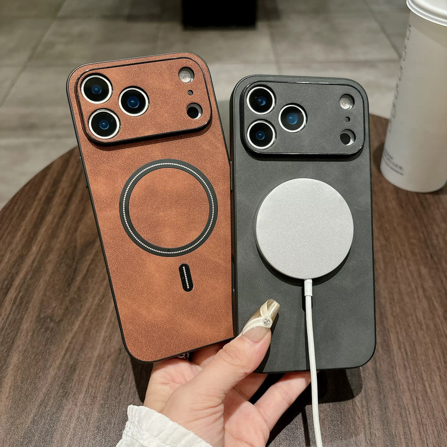 szHAIyu Retro Leder Handyhülle mit MagSafe für iPhone 16 15 14 13 12 11 Pro Max Plus Air in Orange und Braun - Bild 1