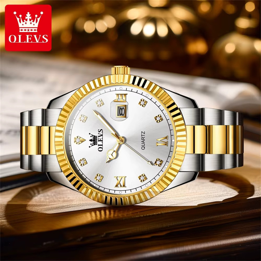 OLEVS Armbanduhr, Quarz, Edelstahl, Gold, Diamant, Herren - Bild 2