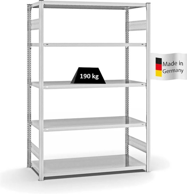 PROREGAL Fachbodenregal Stecksystem T-Profil Light-Duty in Lichtgrau mit 5 Ebenen, H x B x T: 200 x 130 x 60 cm - Bild 1