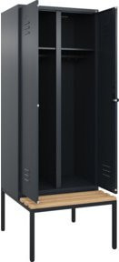 C+P Spind Classic PLUS Schwarz-Weiß-Spind mit integrierter Sitzbank aus Buche-Hartholz, 2 Abteile, Sicherheits-Drehriegel, B/T/H: 212 x 80 x 81,5 cm - Bild 1