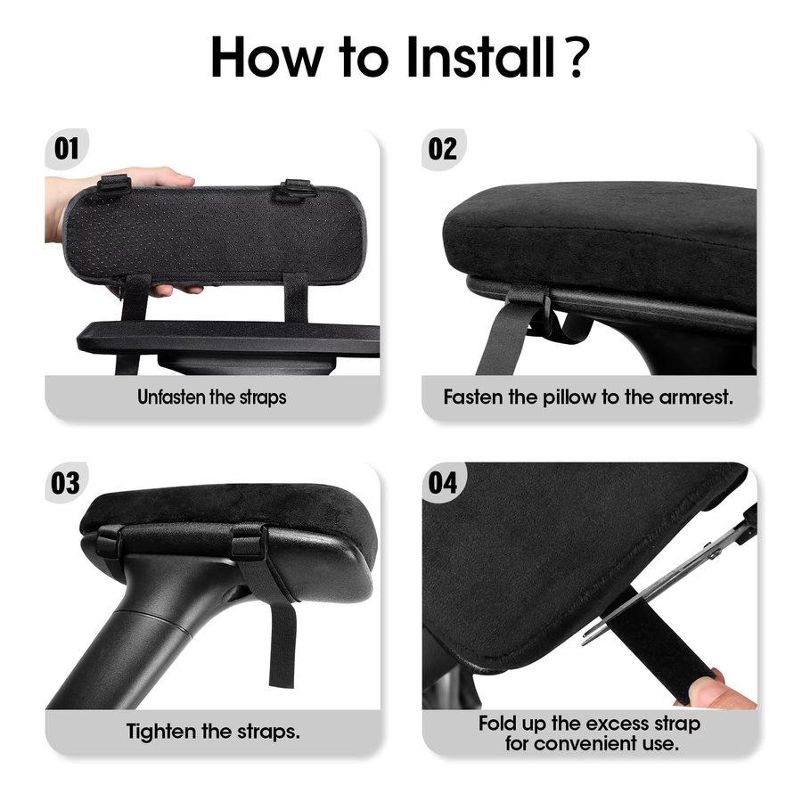 Memory Foam Stuhl Armlehne Pads für Büro und Gaming, rechteckige Ellenbogen Kissen in Grau und Schwarz - Bild 6