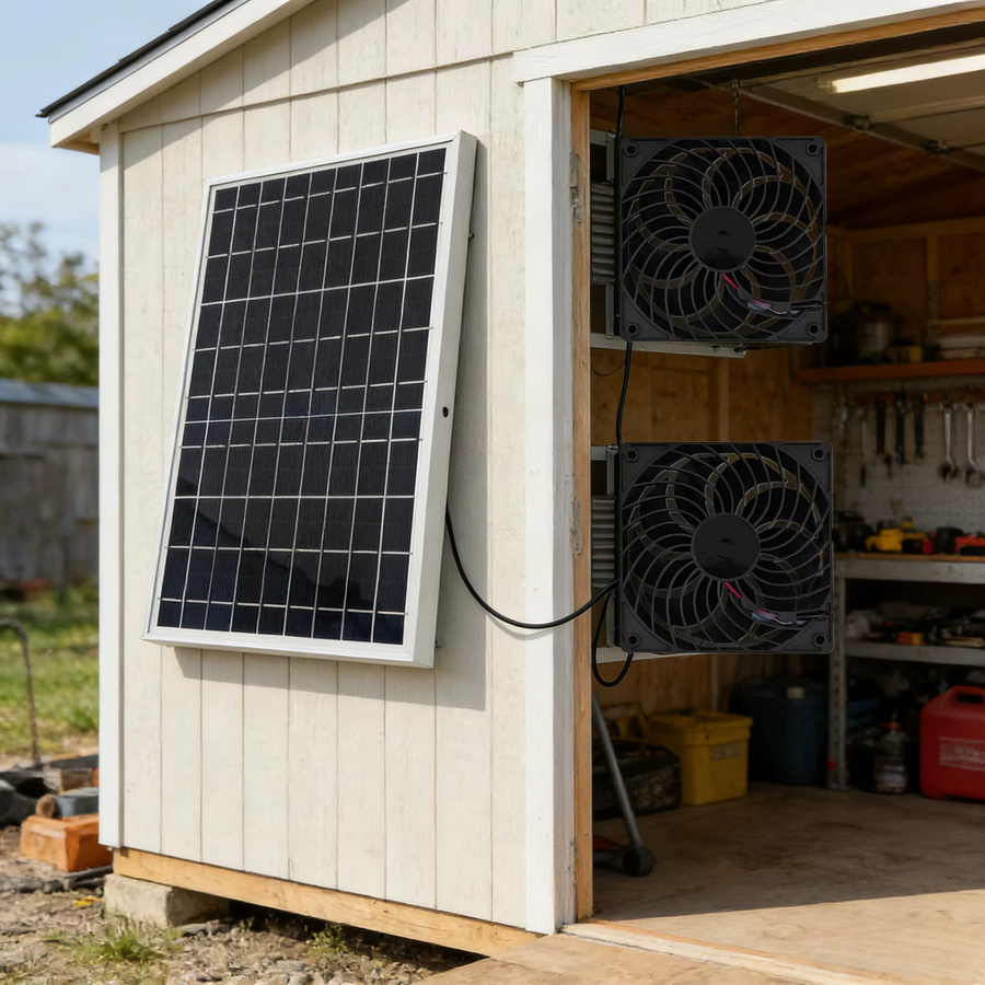 EESBAO Solarbetriebener Ventilator zur Belüftung von Tierunterkünften, Schwarz - Bild 3