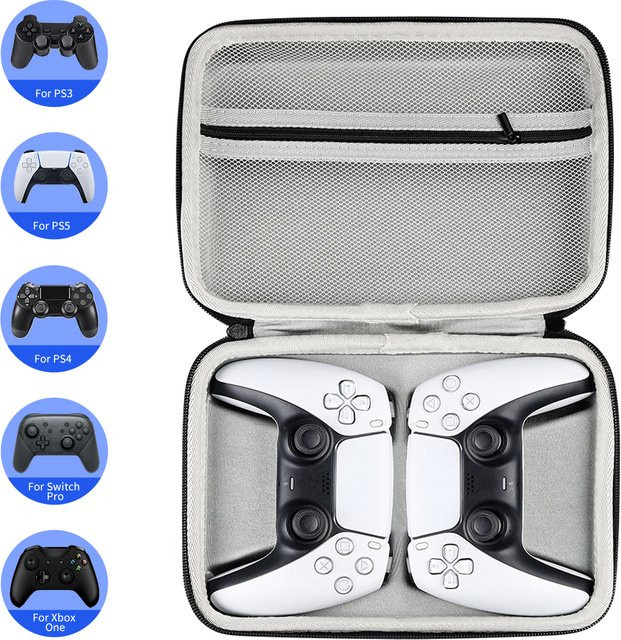YECKTEGJ Dual Tragetasche für PS5, PS4, PS3 und Xbox Serie Controller, stoßfeste Reisetasche für Zubehör in Schwarz und Weiß - Bild 1