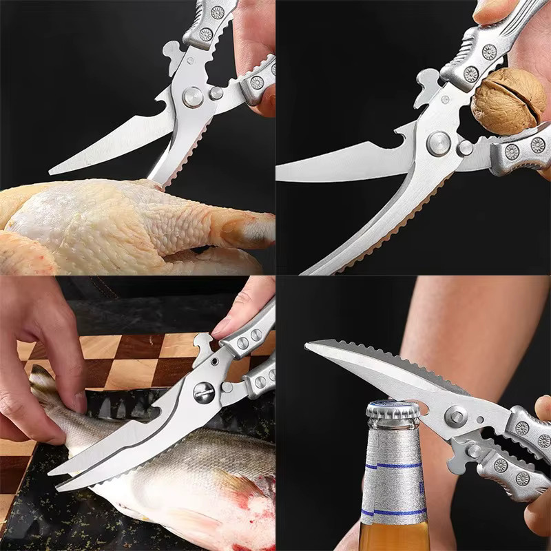 GuanQi Mehrzweck-Küchenschere aus Edelstahl in Silber mit Skala und rutschfestem Griff zur Fleisch-, Fisch- und Meeresfrüchte-Zubereitung - Bild 6