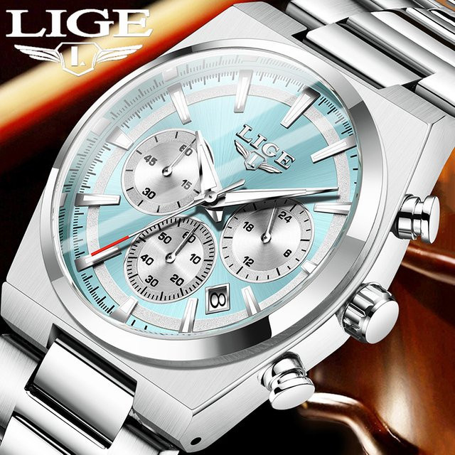 LIGE Chronograph, Quarz, Edelstahl, Silber, Herren - Bild 1