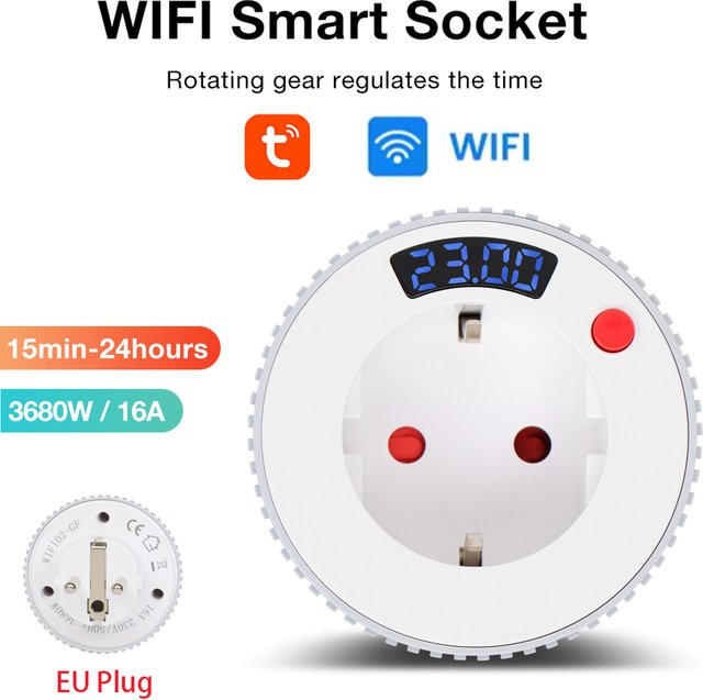 Tuya WIFI Timer Schalter mit 24-Stunden-Countdown und automatischer Abschaltung, 16A 3680W, Weiß, JUANJUAN - Bild 1