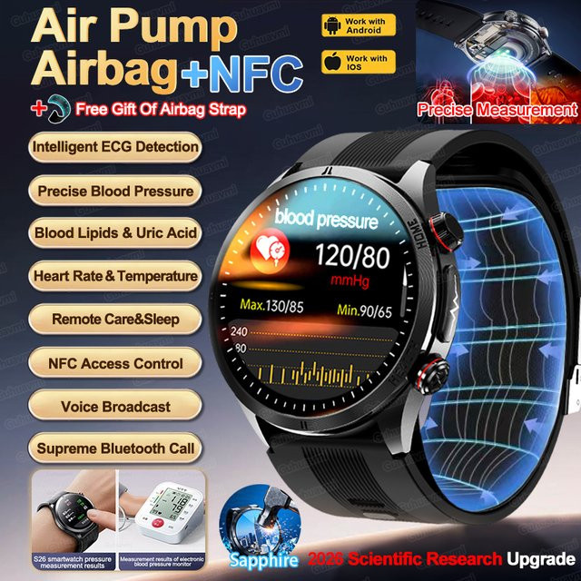 GUHUAVMI Smartwatch mit EKG, Blutdruckmessung und NFC für Herren in Schwarz oder Rot - Bild 1
