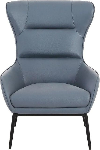 Vente-unique Sessel Dinnia mit gerader Rückenlehne und Armlehnen aus grauem Büffelleder und Metallgestell, Höhe: 69 cm - Bild 1
