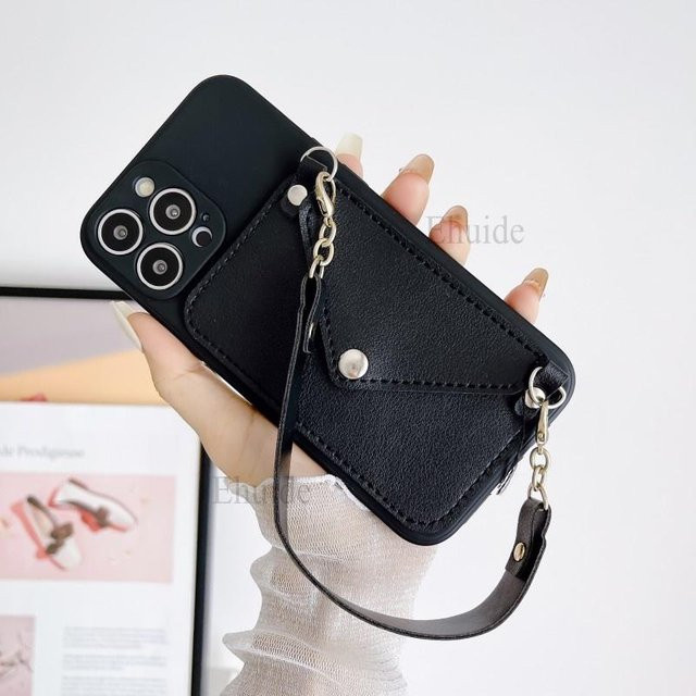 Silikon Handyhülle mit Handgelenkschlaufe und Geldbörsenfunktion für Xiaomi Mi 14 13T 12T 11T 10T Redmi Note 13 12 11 Pro 11s 12s 12C 13C 10C A3 in Schwarz - Bild 1