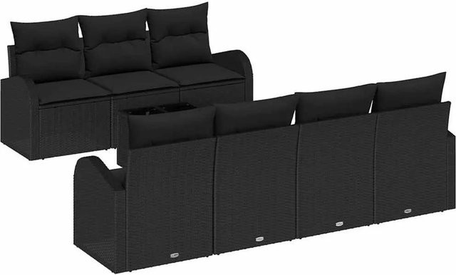 vidaXL Gartensofa-Set aus Poly-Rattan in Schwarz mit Polsterung und Tisch, Set bestehend aus 3 Mittelsitzen, 4 Armlehnen-Sofas und 1 Tisch, B/T/H: 55 x 55 x 37 cm - Bild 1
