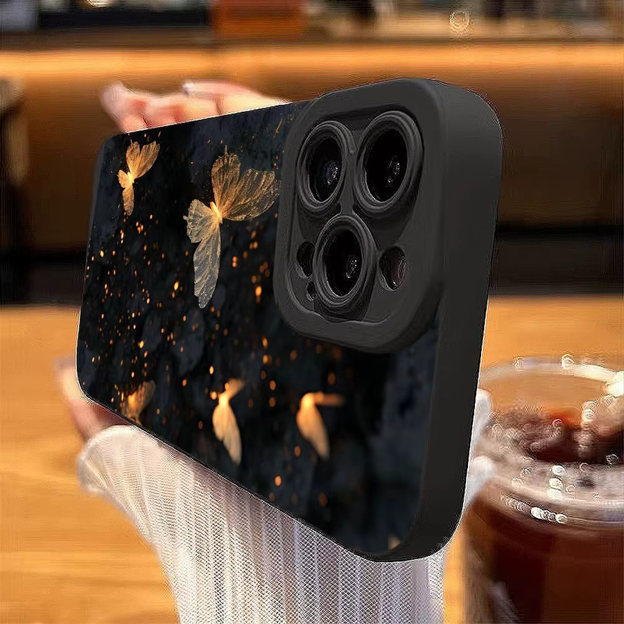 Handyhülle mit Nachtschmetterlingsmuster und Angel Eyes für Apple iPhone 17 16 15 Pro Max Plus Serie in Schwarz - Bild 3