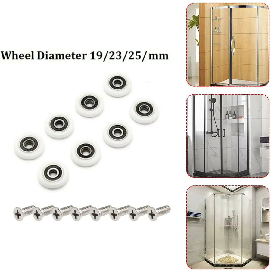 8er Set Duschtürrollen für Duschkabinen und Dampfkabinengehäuse inklusive Schrauben, Farbe: Weiß, Durchmesser: 19 mm, 23 mm und 25 mm - Bild 2