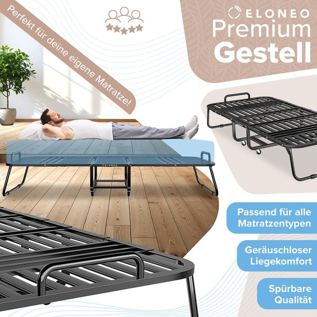 ELONEO Klappbett aus Metall in Schwarz, B/T/H: 90 x 200 cm - Bild 1