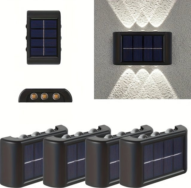 KDULIT LED Solar-Wandleuchte in Schwarz, moderne rechteckige Außenleuchte mit Up-and-Down-Lichteffekt und Warmweißem Licht für Garten und Außenbereich - Bild 1