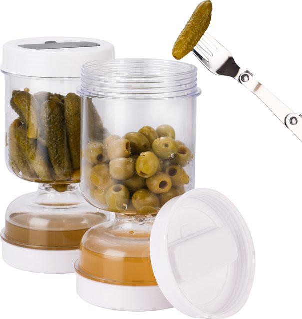 Luftdichtes Oliven- und Gurksiebglas aus transparentem Glas mit Sieb zur Lebensmittelaufbewahrung, B/T/H: 17,5 x 8,5 x 17,5 cm - Bild 1