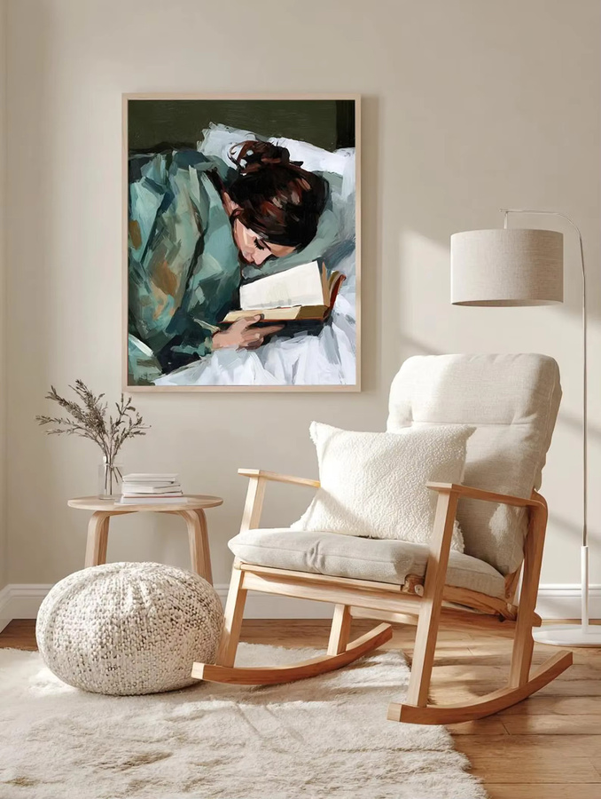 Abstrakte Wandkunst SHENCHEN mit lesendem Mädchen in Mehrfarbig für moderne Schlafzimmerdekoration - Bild 4