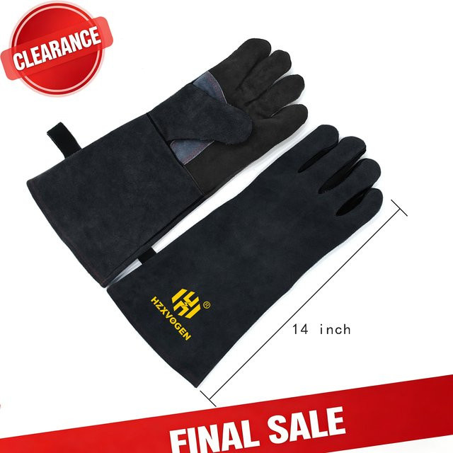 HZXVOGEN Hitzebeständige Schweißhandschuhe aus Spaltleder in Schwarz, 14 Zoll mit 41 cm Ärmellänge - Bild 1