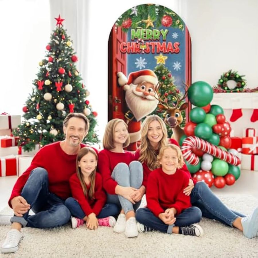 VIKAMA Weihnachts-Bogen Hintergrund Abdeckung aus Spandex in Rot für runde Wanddekorationen und Weihnachtsfeiern - Bild 4