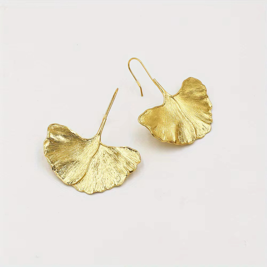 YoYo Anhänger-Ohrringe Ginkgo-Blatt-Form, Gold, Damen, Vintage - Bild 4
