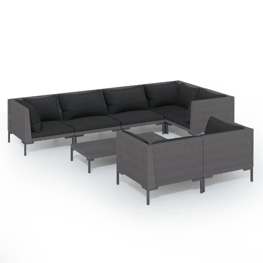 vidaXL 8-teiliges Garten-Lounge-Set in U-Form aus Poly Rattan mit Kissen in Dunkelgrau und Schwarz - Bild 2