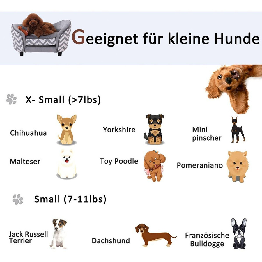 PawHut Hundesofa aus Holz in Grau mit abnehmbarem Bezug, B/H/L: 41 x 33,5 x 67 cm - Bild 2