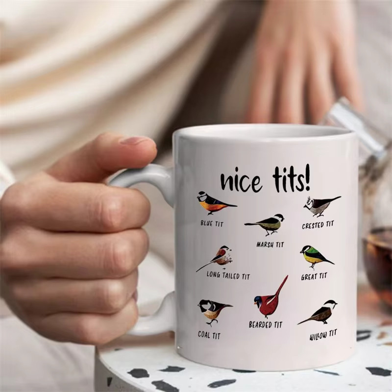 DESumHar Keramiktasse Vogelbecher für Vogelliebhaber in Weiß, 325,5 ml - Bild 3