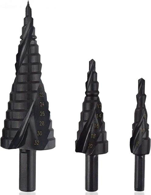 Skeyo HSS-Kobalt-Stufenbohrer-Set, 3-teilig, 4–32 mm, aus Hochgeschwindigkeitsspiralstahl mit Stickstoffgas-Härtung und dreieckigem Griff - Bild 1