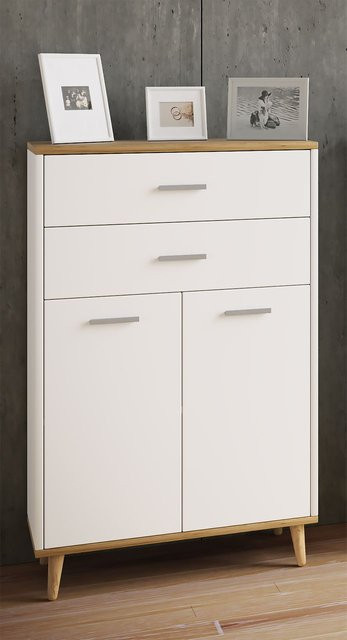 VCM Highboard Lindas Kommode mit 2 Türen und 2 Schubladen in Weiß und Honig-Eiche - Bild 1