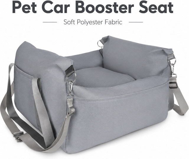 Hunde-Autositz von sindax aus Polyesterstoff in Grau und Blau mit abnehmbarem Kissen und Sicherheitsgurten als gemütliches Reisebett für kleine Hunde - Bild 1
