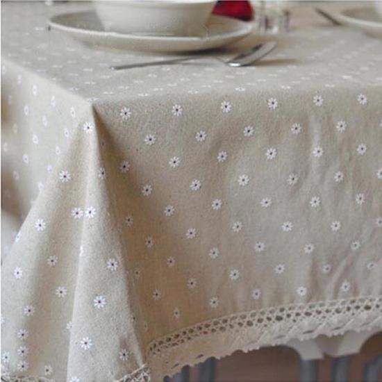HSH Homeliving5 Tischdecke mit Gänseblümchen-Blumenmuster aus Leinen und Baumwolle mit Spitzenkante, Beige, B x T: 60 x 60 cm - Bild 1