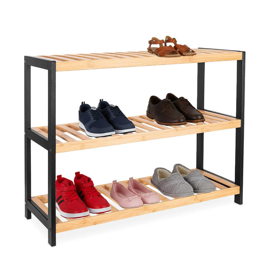 Relaxdays Schuhregal aus Bambus mit 3 Ablagen in Schwarz, B/T/H: 55 x 26 x 70 cm - Bild 2