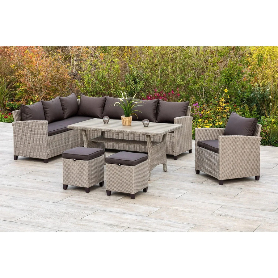 Merxx Gartenmöbel-Eckset Palma in Beige mit Tisch und Kissen aus pulverbeschichtetem Stahl - Bild 2