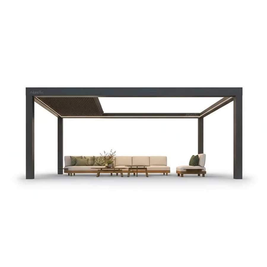 QWC Einziehbare Aluminium-Pergola mit Lamellen und Entwässerungssystem als wasserdichter Terrassensonnenschutz - Bild 5