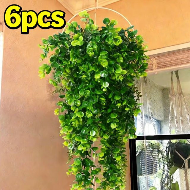 6er Set Künstliche Eukalyptus-Hängepflanzen von ZQCY in Grün aus Kunststoff für Wand- und Hochzeitsdekoration - Bild 1