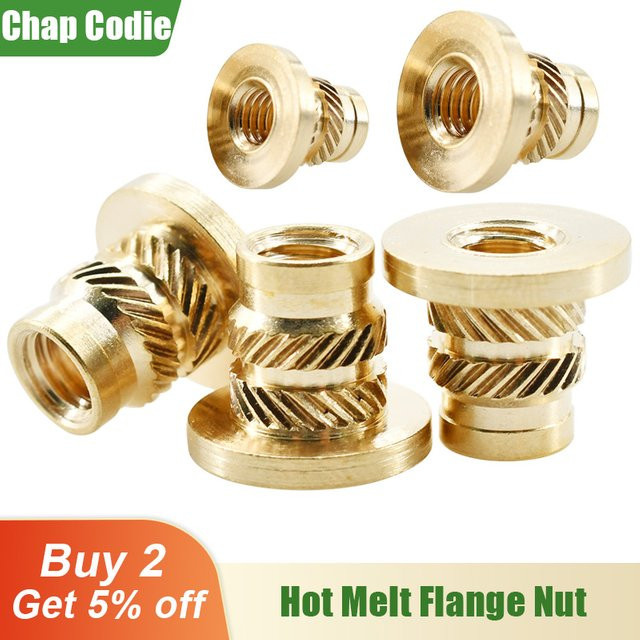Chap Codie Messing-Flansch-Einsatzmutter mit Doppel-Twill-Rändelung in Gold für 3D-Drucker und Spritzguss - Bild 1