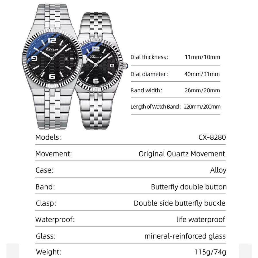 CHENXI Armbanduhr, Quarz, Edelstahl, Silber, Herren, Datum - Bild 2