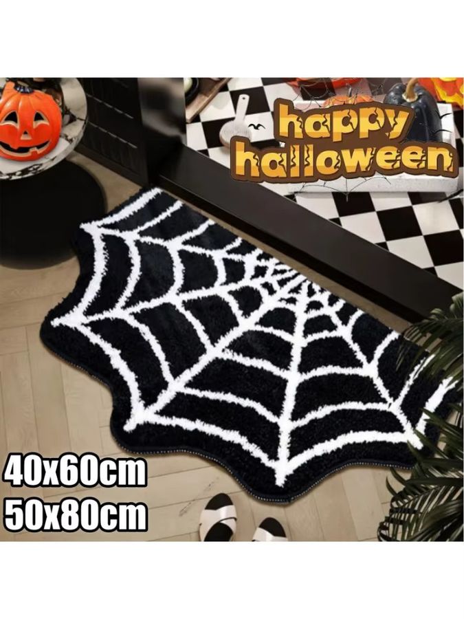 Halloween Spinnennetzmatte aus Kristall-Samt mit Fledermaus-Design, rutschfeste Dekorationsmatte für deine Heimdekoration oder den Eingangsbereich - Bild 5