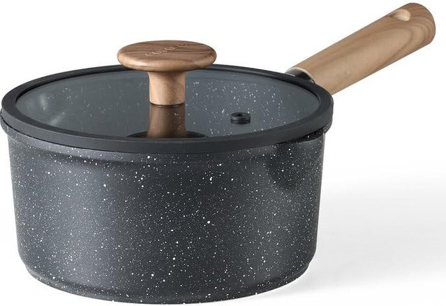 CAROTE Stieltopf mit Marmor-Antihaftbeschichtung in Schwarz, Induktionsgeeignet, Durchmesser: 18 cm - Bild 1
