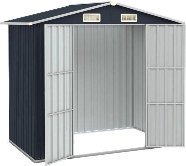 vidaXL Gerätehaus aus verzinktem Stahl in Anthrazit mit schrägem Dach und Doppeltüren B/T/H: 205 x 129 x 183 cm - Bild 2