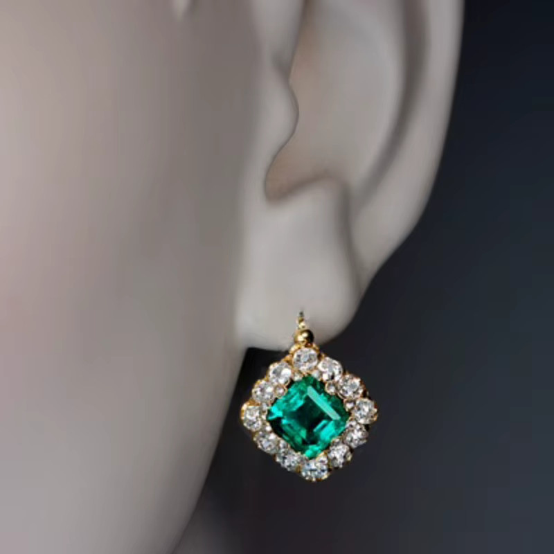 Ohrringe, Smaragd, Zirkonia, Gold, Vintage, Damen - Bild 1