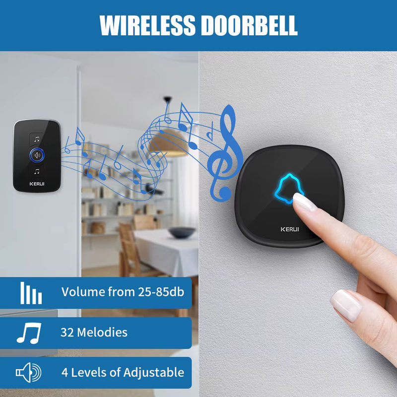 Kerui M525 Kabellose Türklingel mit Touch-Taste in Schwarz, Wasserdichte Outdoor-Türklingel mit 32 Melodien und 433MHz Reichweite - Bild 5