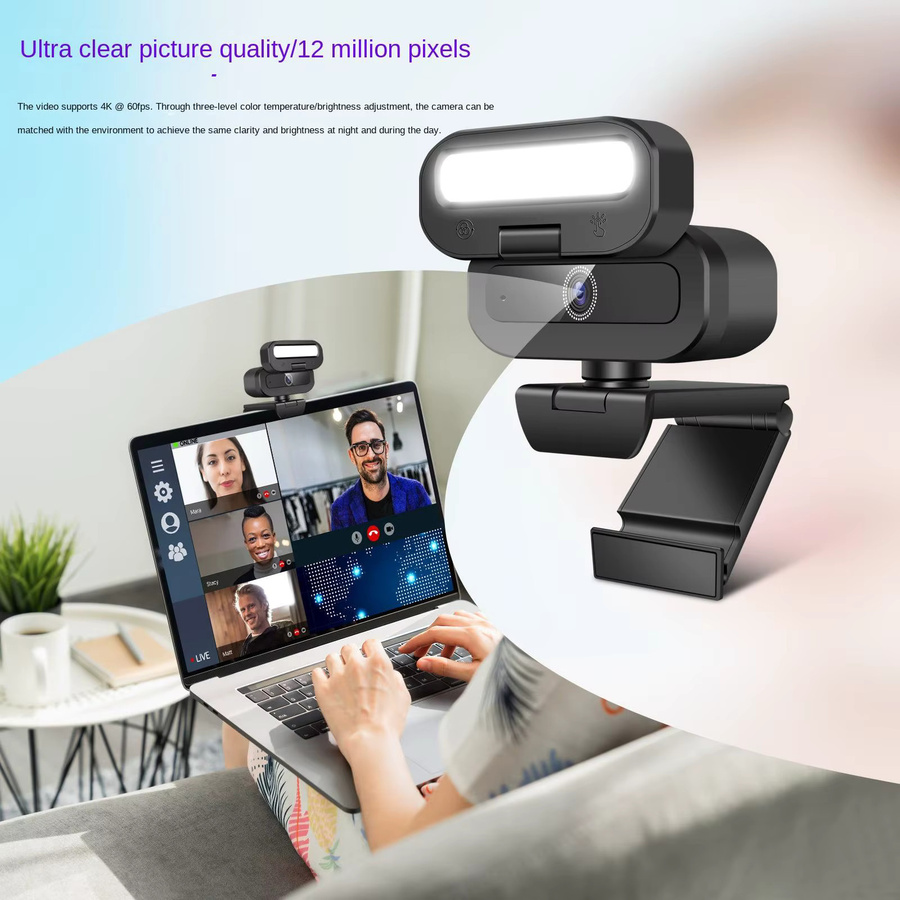 Bytelike 4K UHD USB Webcam mit Ringlicht, Autofokus, Nachtsicht und Mikrofon in Schwarz - Bild 6